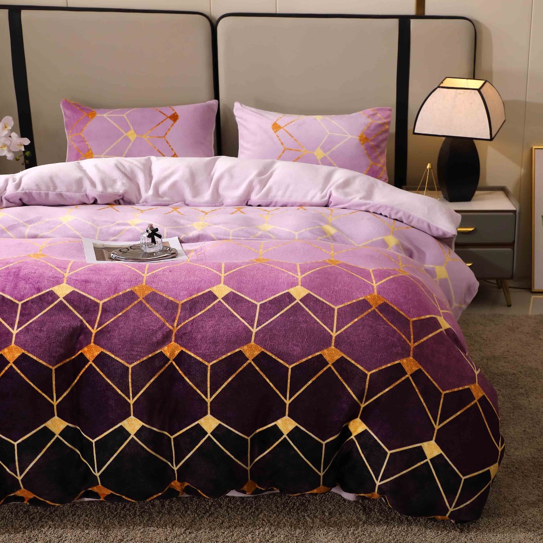 Lenjerie pat dublu, Super Pufoasa COCOLINO, 4 piese, Mov, Forme Geometrice - imagine 2