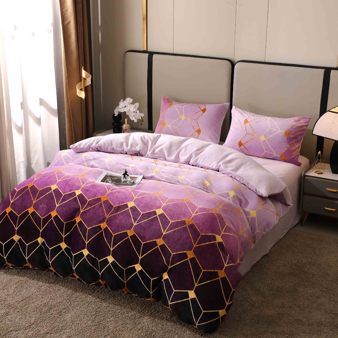 Lenjerie pat dublu, Super Pufoasa COCOLINO, 4 piese, Mov, Forme Geometrice - imagine 3