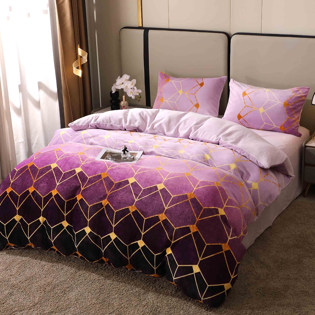 Lenjerie pat dublu, Super Pufoasa COCOLINO, 4 piese, Mov, Forme Geometrice - imagine 4