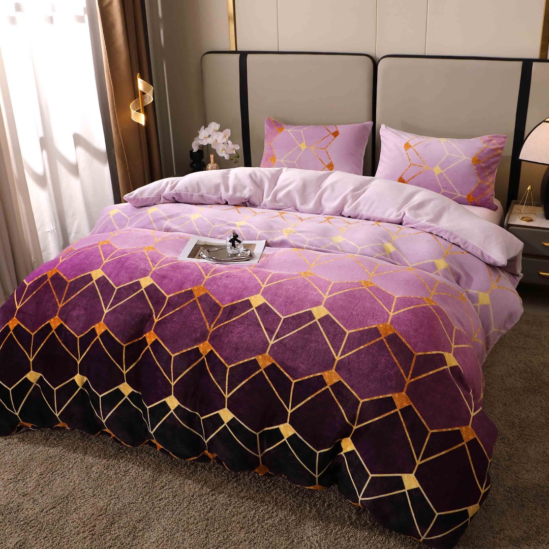 Lenjerie pat dublu, Super Pufoasa COCOLINO, 4 piese, Mov, Forme Geometrice - imagine 5