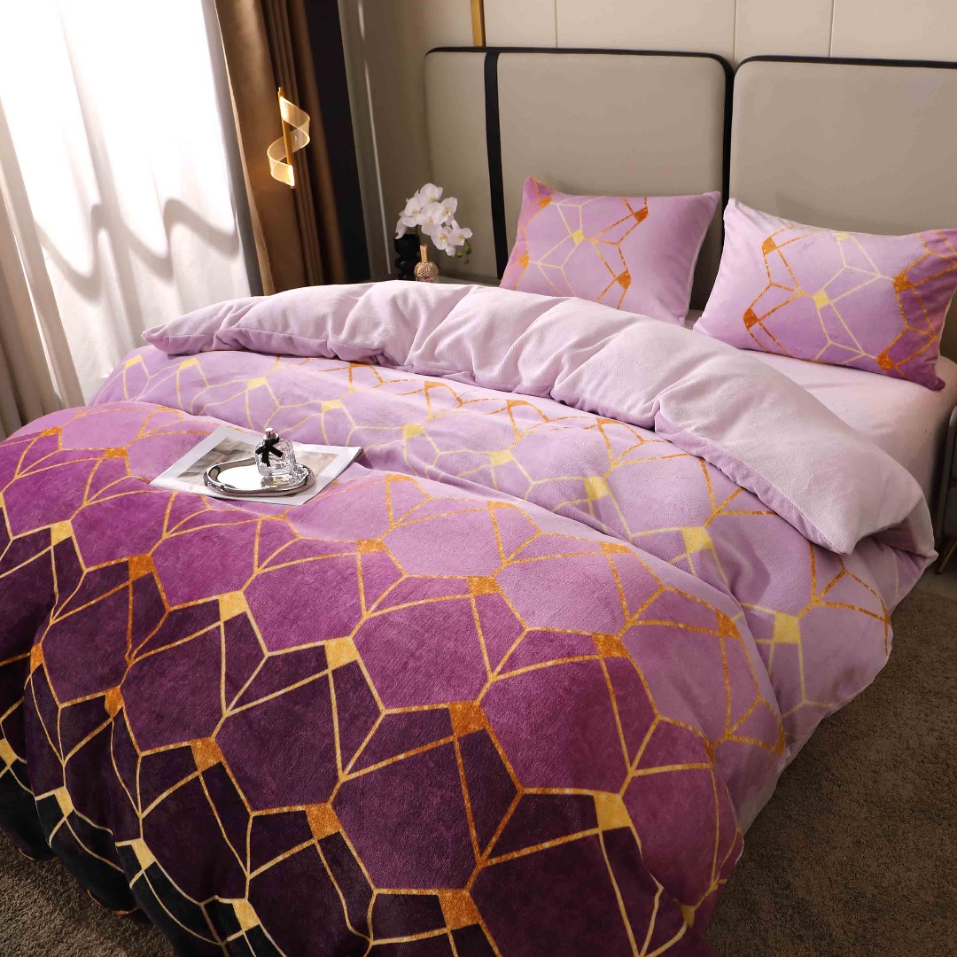 Lenjerie pat dublu, Super Pufoasa COCOLINO, 4 piese, Mov, Forme Geometrice - imagine 6