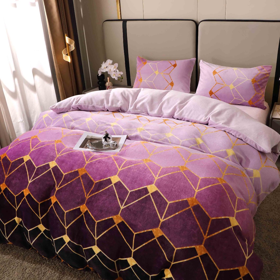 Lenjerie pat dublu, Super Pufoasa COCOLINO, 4 piese, Mov, Forme Geometrice - imagine 7