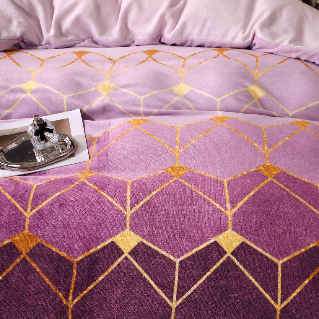 Lenjerie pat dublu, Super Pufoasa COCOLINO, 4 piese, Mov, Forme Geometrice - imagine 8