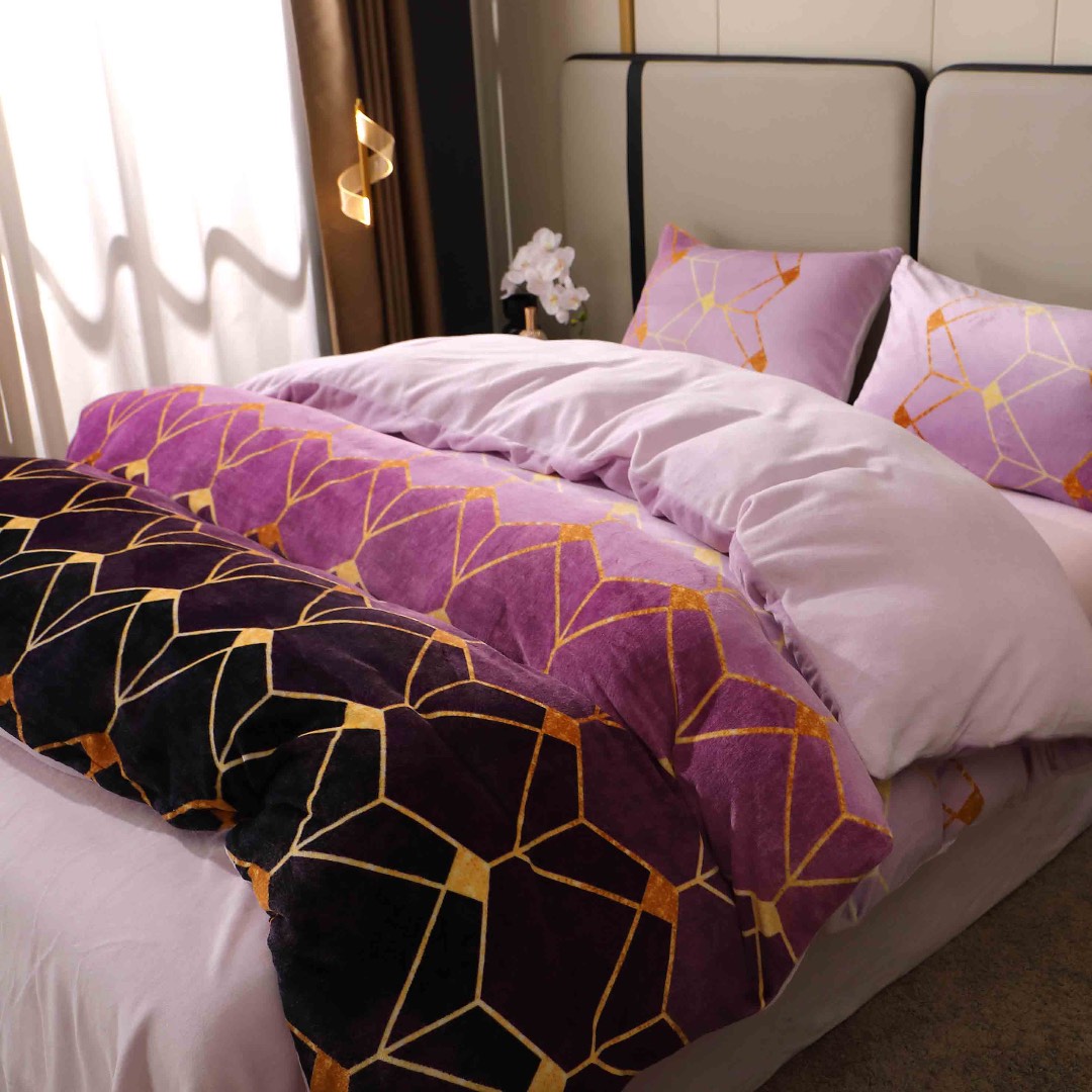 Lenjerie pat dublu, Super Pufoasa COCOLINO, 4 piese, Mov, Forme Geometrice - imagine 9
