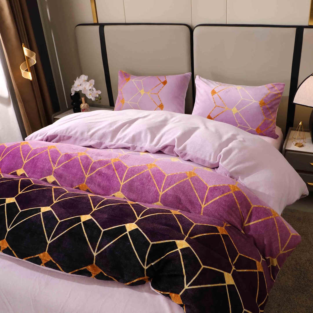 Lenjerie pat dublu, Super Pufoasa COCOLINO, 4 piese, Mov, Forme Geometrice - imagine 10