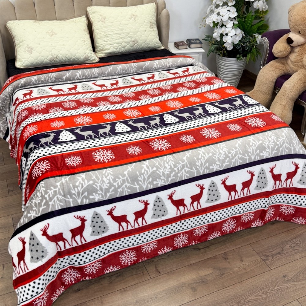 Patura pufoasa cocolino 200x230cm, 240g/mp, Rosu, Alb, Dungi, Reni — imaginea 2
