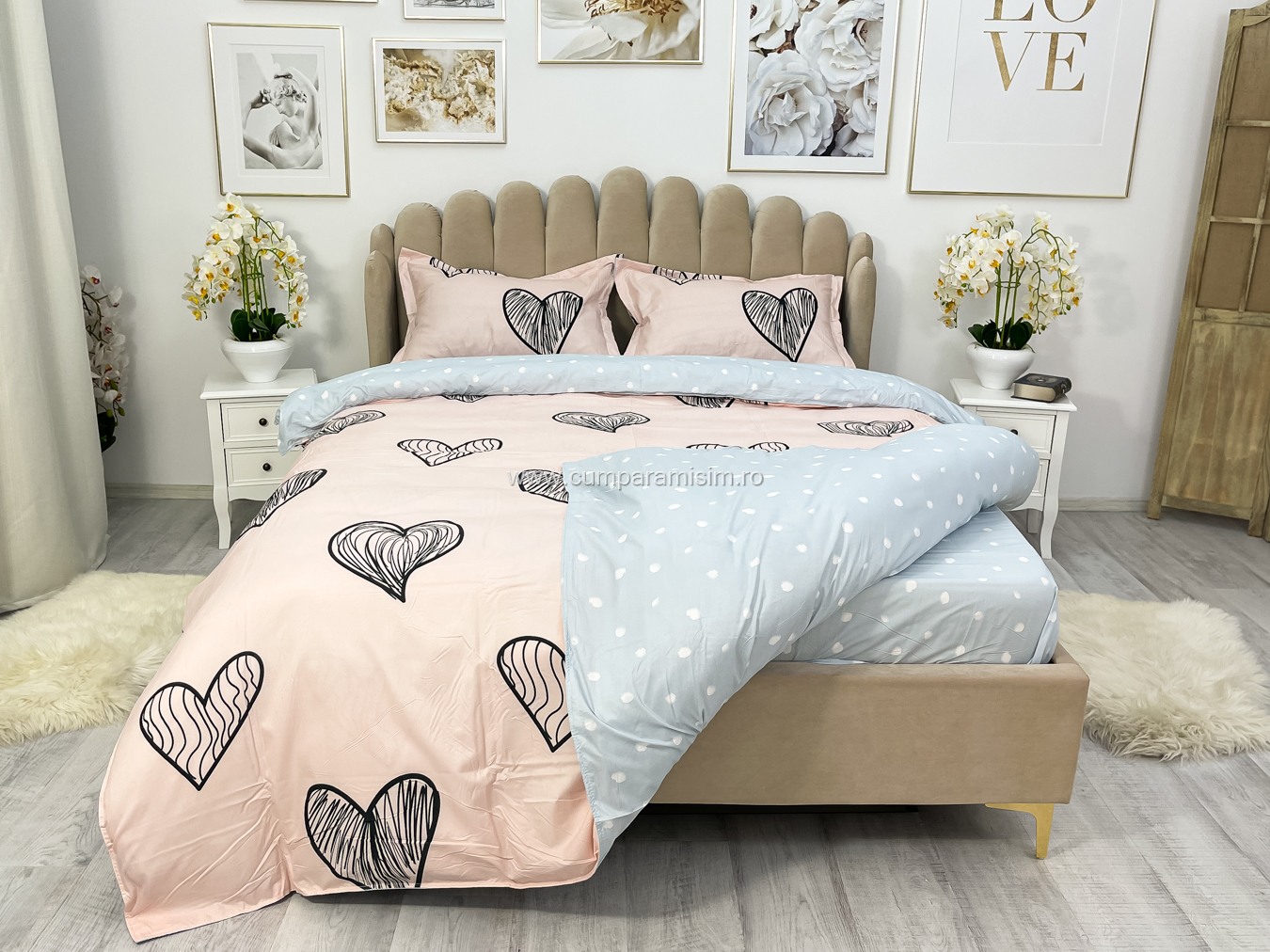 Lenjerie Pat Dublu Cu Elastic Bumbac Satinat - 3 Bucati 219 Lei - Roz Inimioare - view 7