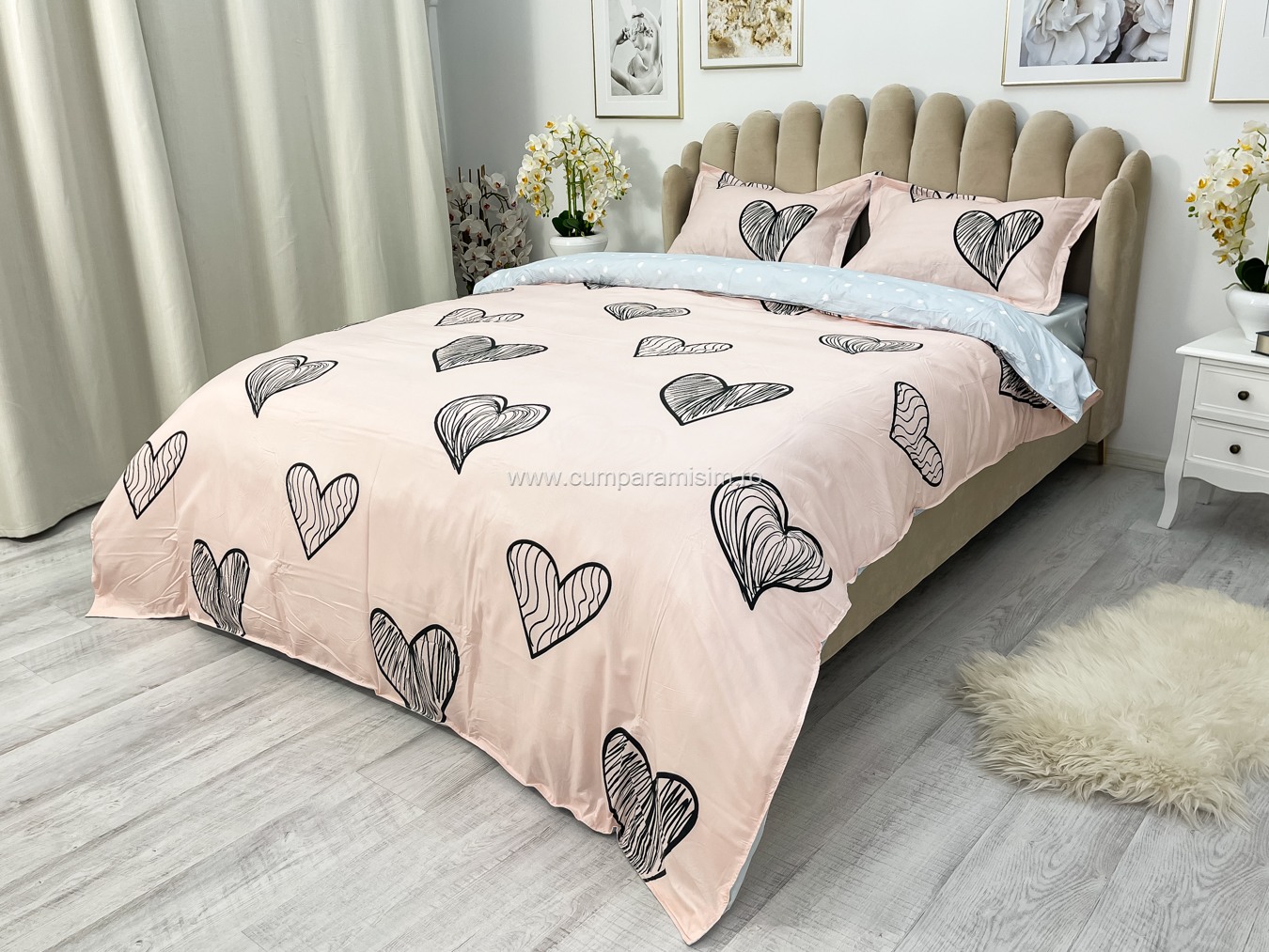 Lenjerie Pat Dublu Cu Elastic Bumbac Satinat - 3 Bucati 219 Lei - Roz Inimioare - view 8