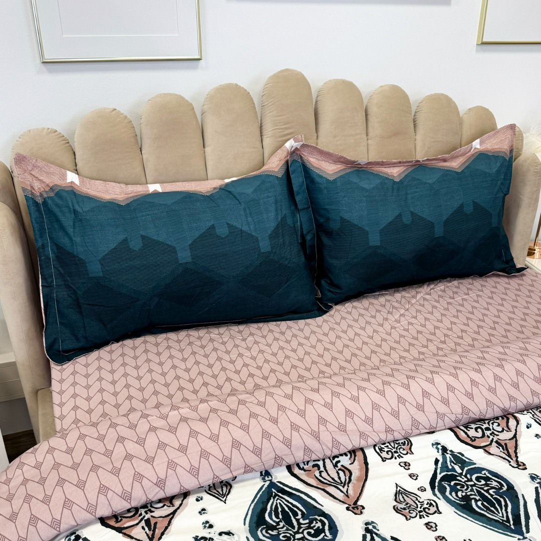 Lenjerie Pat Dublu Cu Elastic Bumbac Satinat - 3 Bucati 219 Lei - Turquoise Abstract - imagine 3