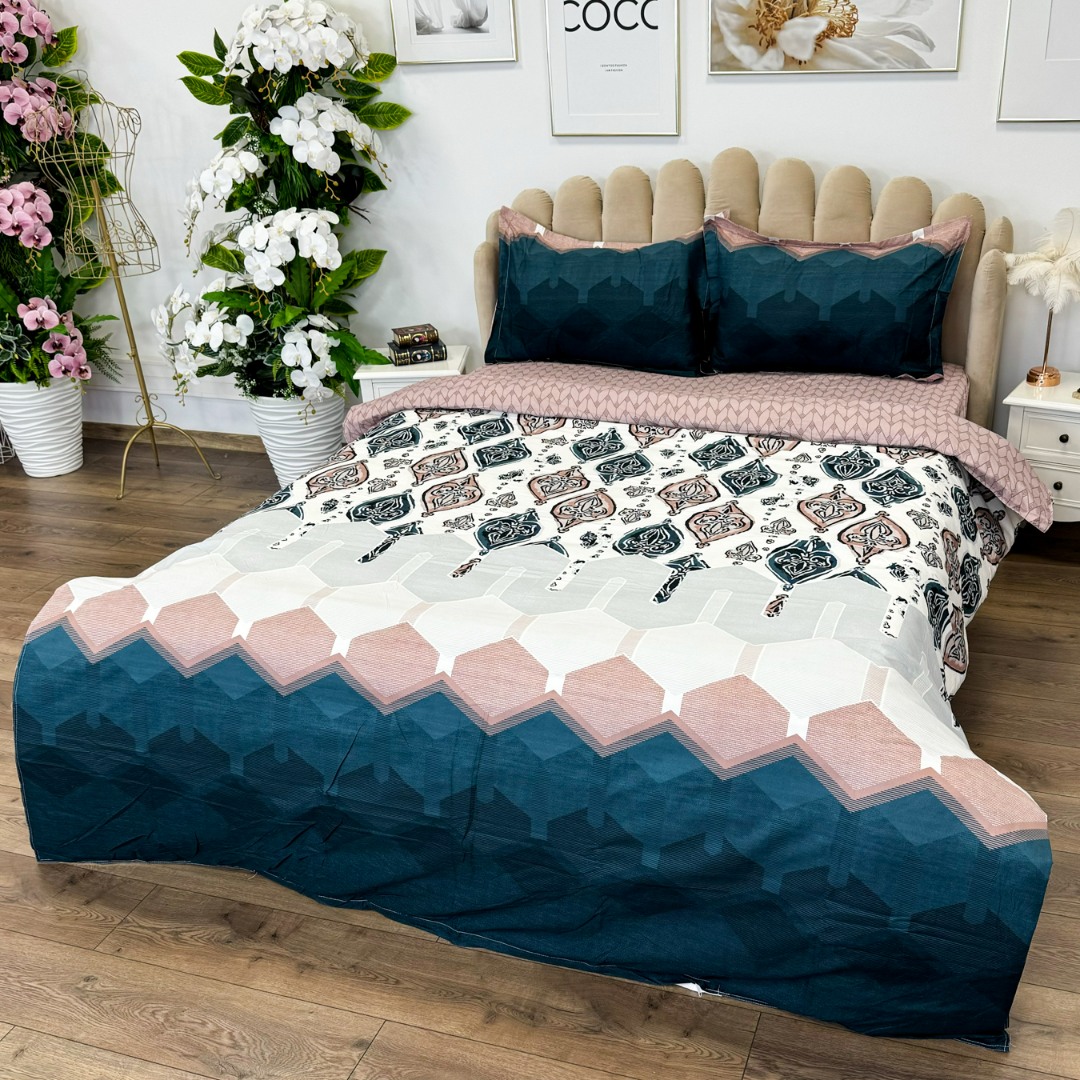Lenjerie Pat Dublu Cu Elastic Bumbac Satinat - 3 Bucati 219 Lei - Turquoise Abstract - imagine 5