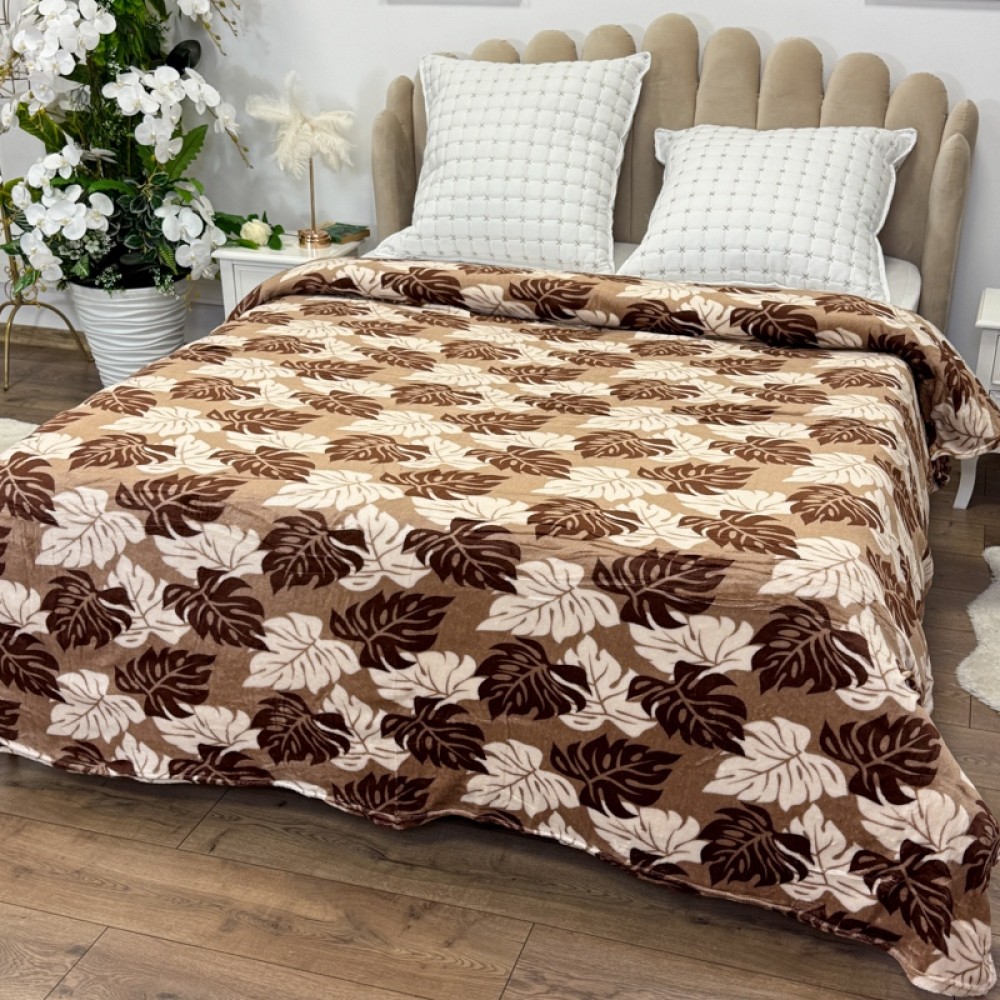 Patura pufoasa cocolino 200x230cm, 240g/mp, Bej, Maro, Frunze - 3
