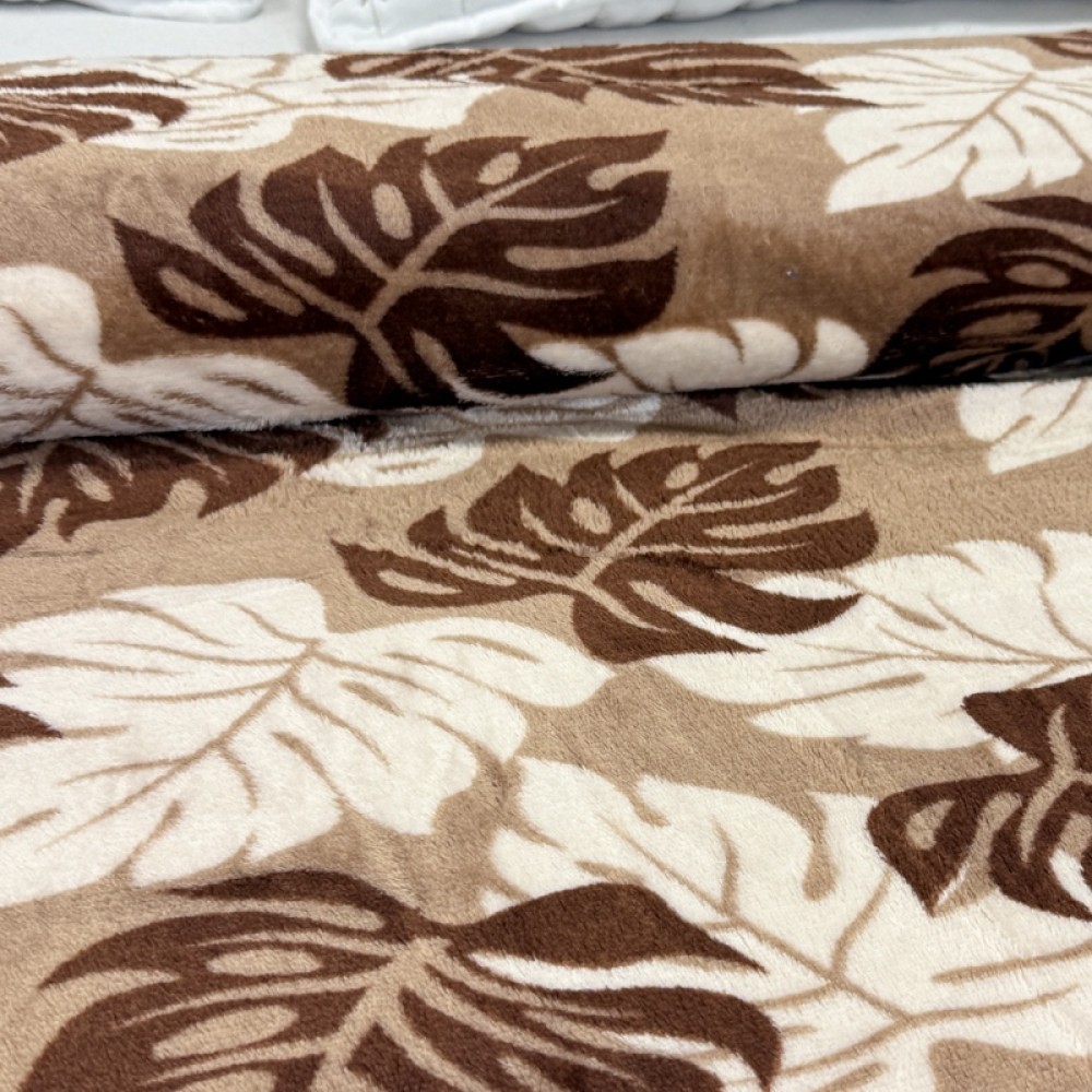 Patura pufoasa cocolino 200x230cm, 240g/mp, Bej, Maro, Frunze - 5