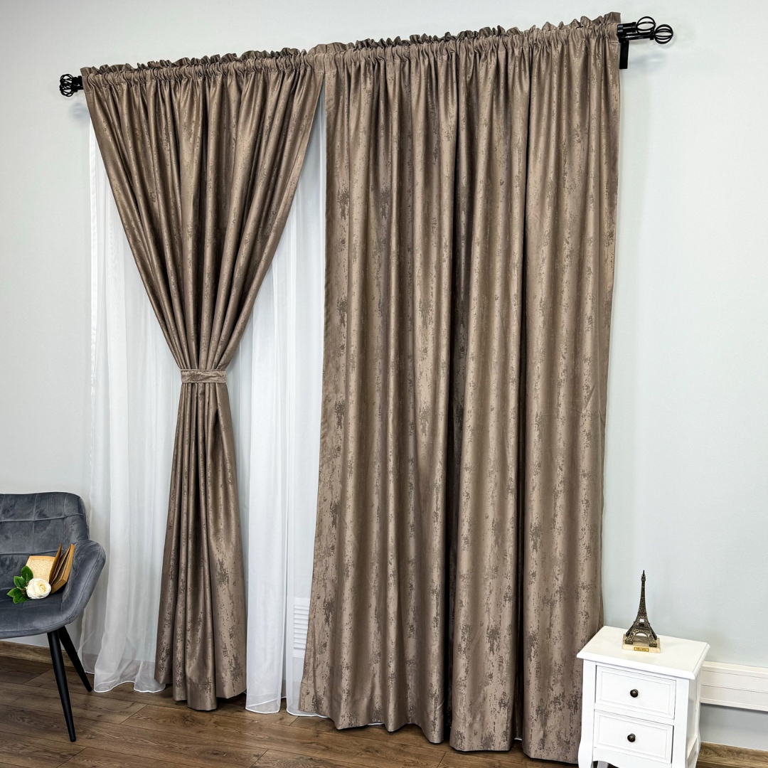 Set 2 Draperii din Jacquard model Nisip, 140cm latime x 260cm inaltime, cu TIV LAT, MARO CAPPUCCINO - imagine 2