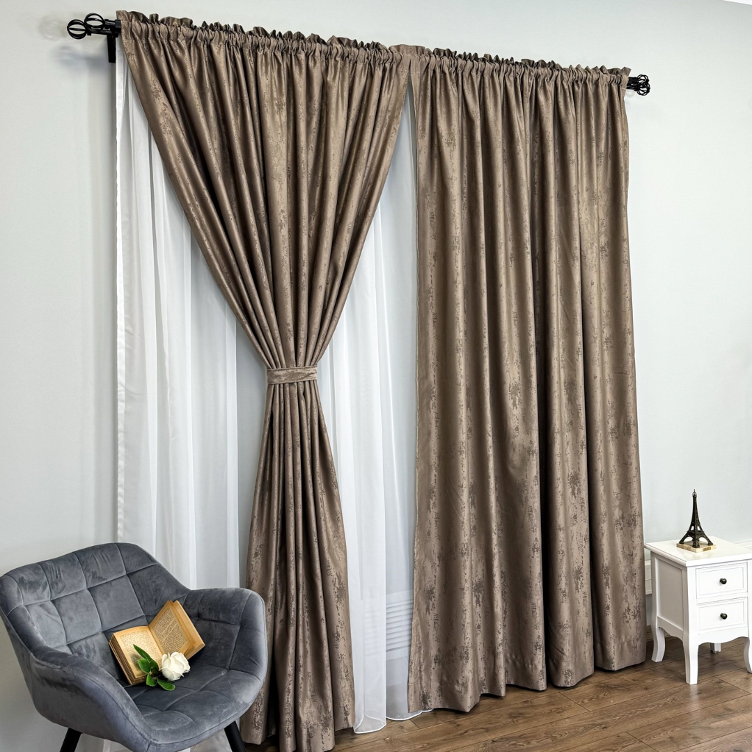 Set 2 Draperii din Jacquard model Nisip, 140cm latime x 260cm inaltime, cu TIV LAT, MARO CAPPUCCINO - imagine 3