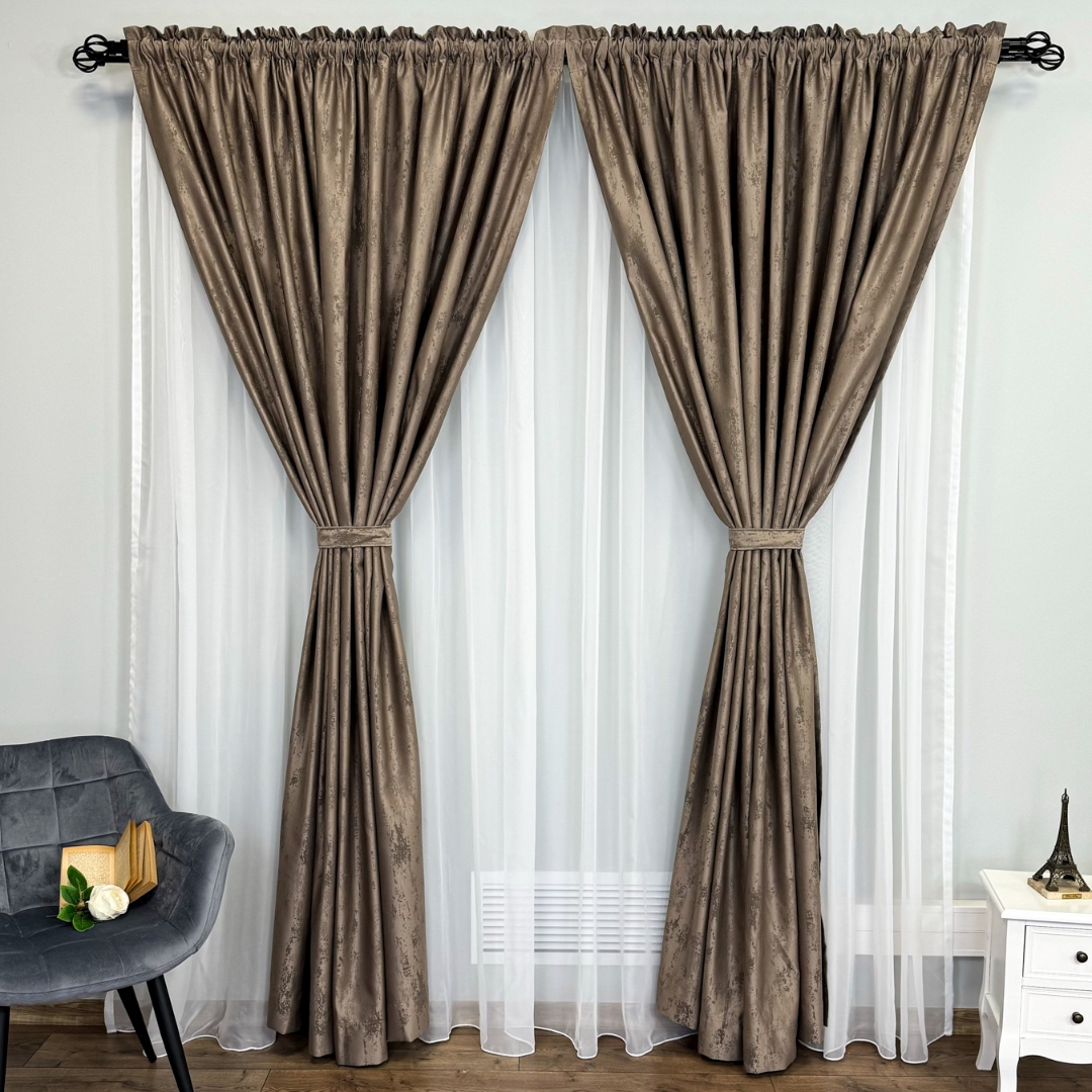 Set 2 Draperii din Jacquard model Nisip, 140cm latime x 260cm inaltime, cu TIV LAT, MARO CAPPUCCINO - imagine 6