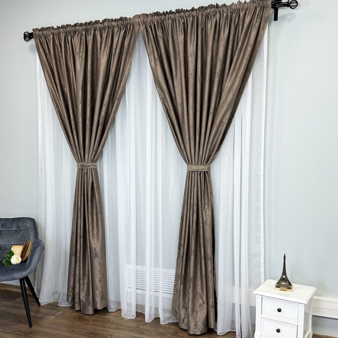 Set 2 Draperii din Jacquard model Nisip, 140cm latime x 260cm inaltime, cu TIV LAT, MARO CAPPUCCINO - imagine 7