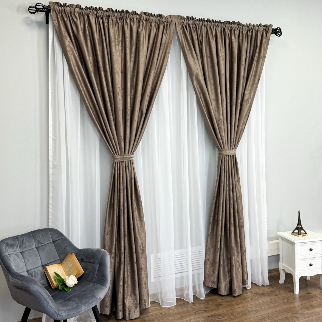 Set 2 Draperii din Jacquard model Nisip, 140cm latime x 260cm inaltime, cu TIV LAT, MARO CAPPUCCINO - imagine 8