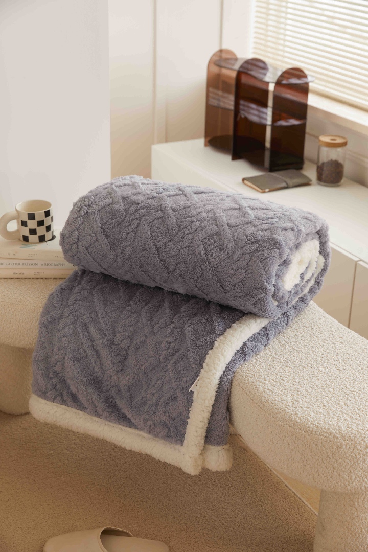 Patura CoCoLiNo tip Tricotaj cu blanita, 200x230cm, Jojo Home, Gri Albastrui - imagine 2