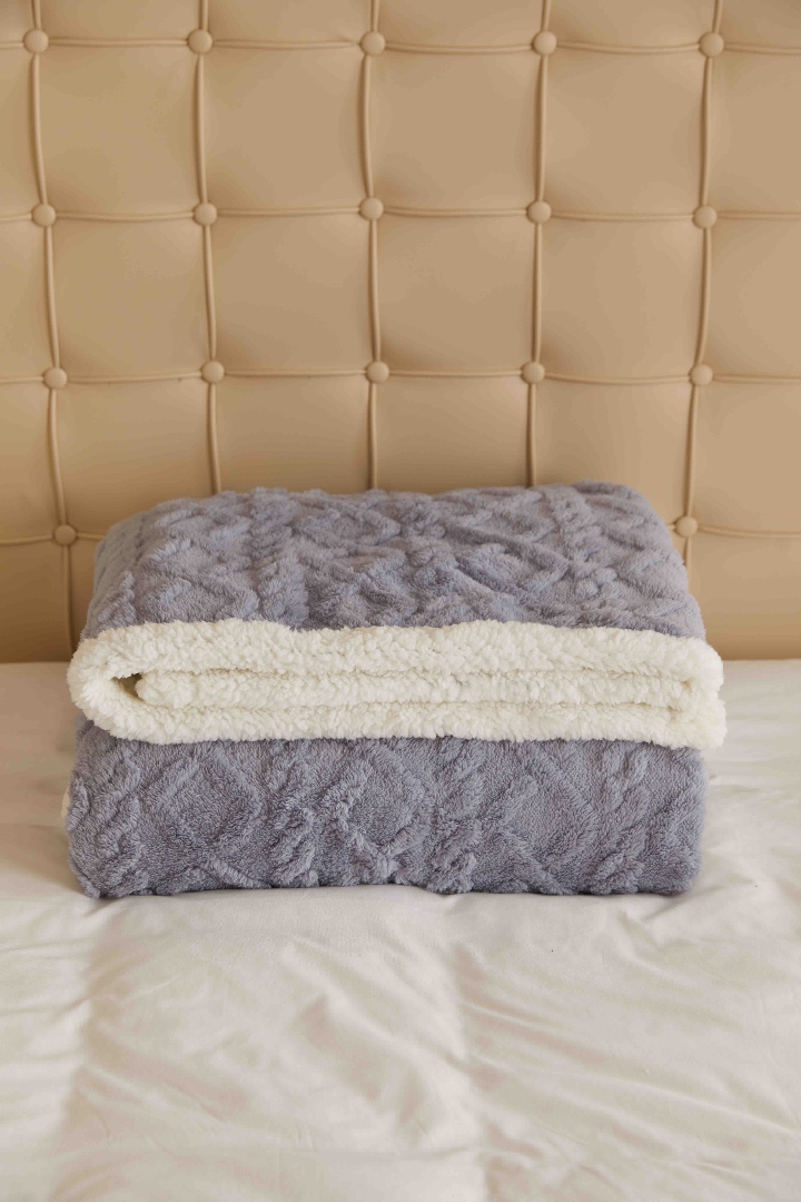 Patura CoCoLiNo tip Tricotaj cu blanita, 200x230cm, Jojo Home, Gri Albastrui - imagine 3