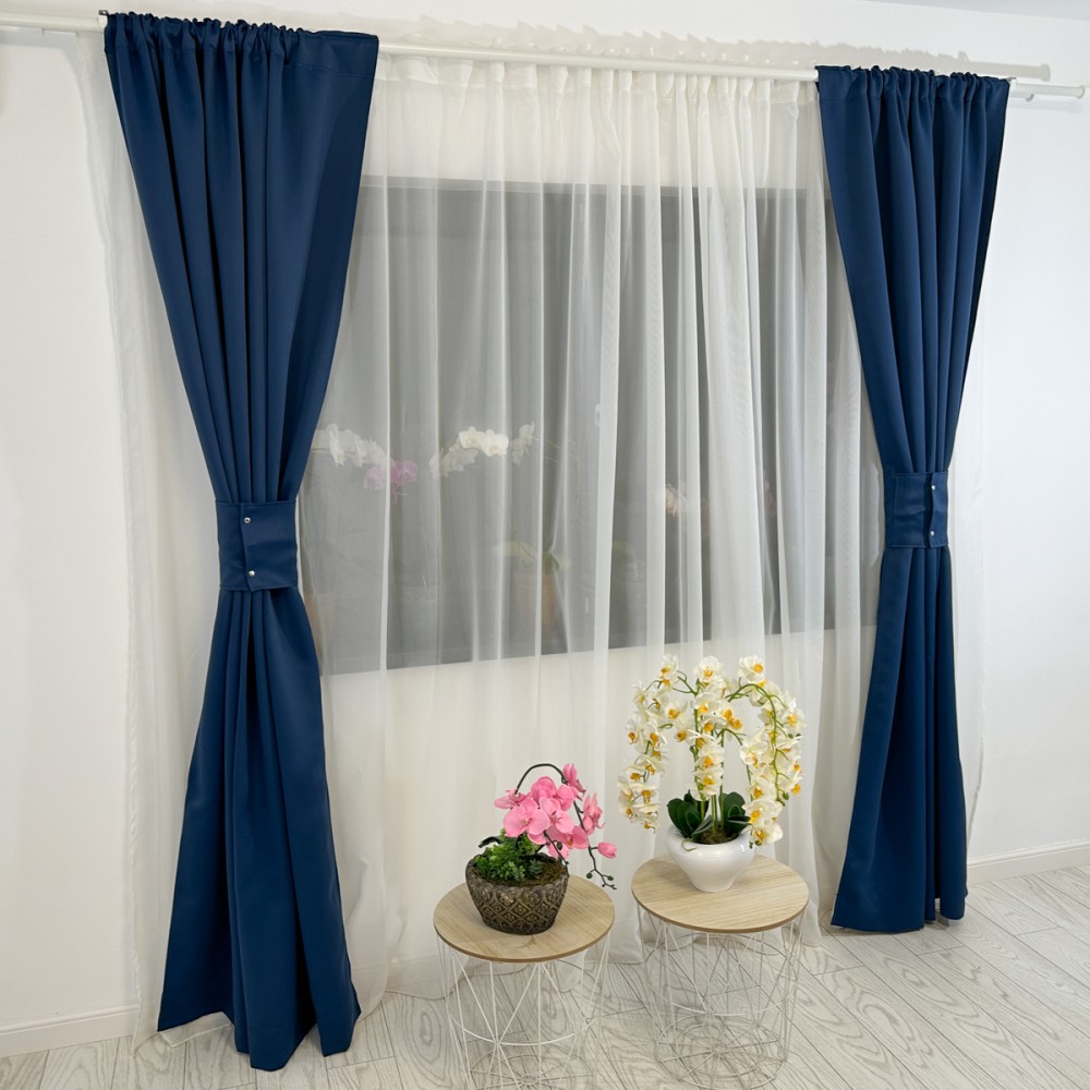 Set 4 Draperii Blackout Satinata - 1.40m latime x 2.35m inaltime , rejansa pt bara, Bleumarin – imagine 2