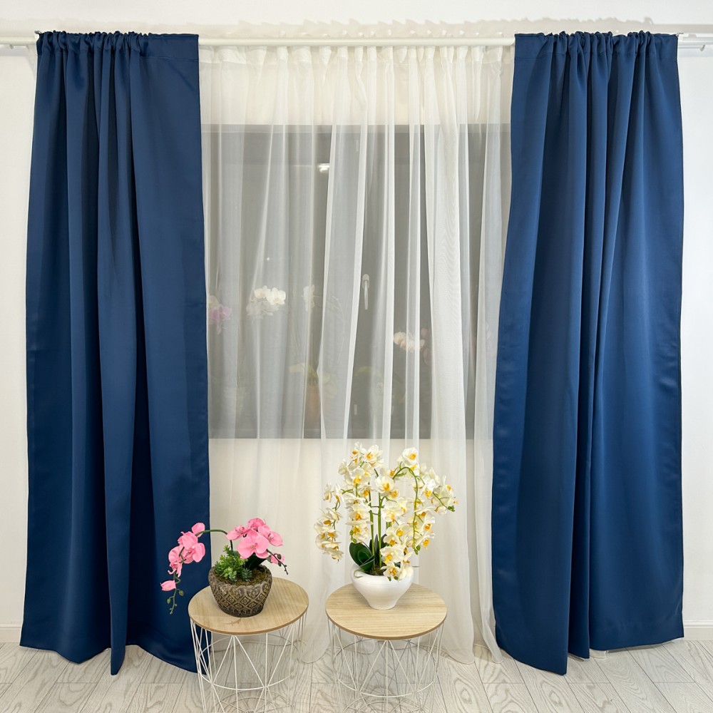Set 4 Draperii Blackout Satinata - 1.40m latime x 2.35m inaltime , rejansa pt bara, Bleumarin – imagine 7