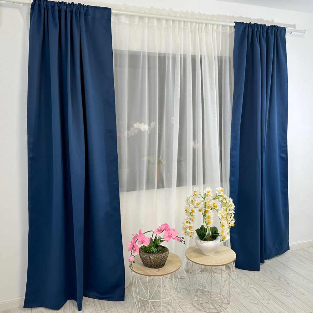 Set 4 Draperii Blackout Satinata - 1.40m latime x 2.35m inaltime , rejansa pt bara, Bleumarin – imagine 8