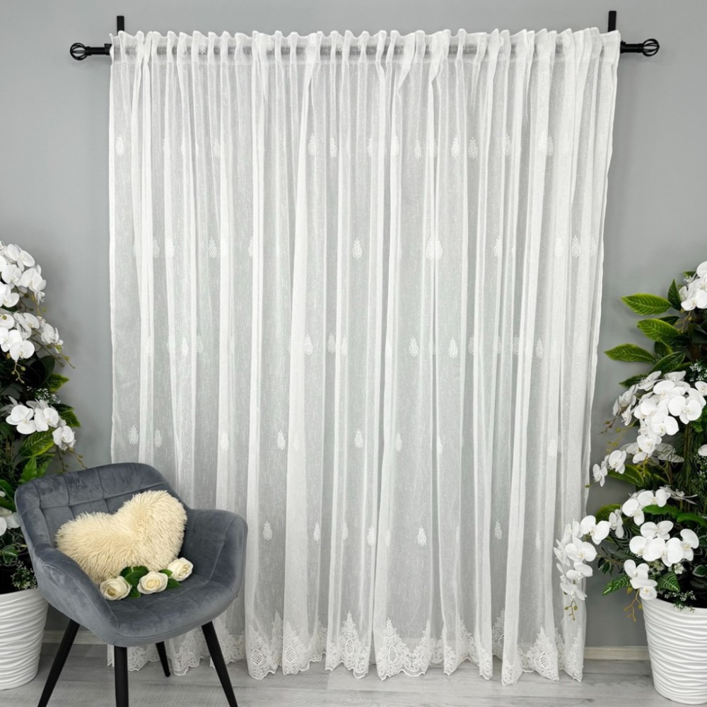 Perdea Deliria din IN Brodat, Alb, 140cm latime x 260cm inaltime, cu rejansa pt bara – imagine 3