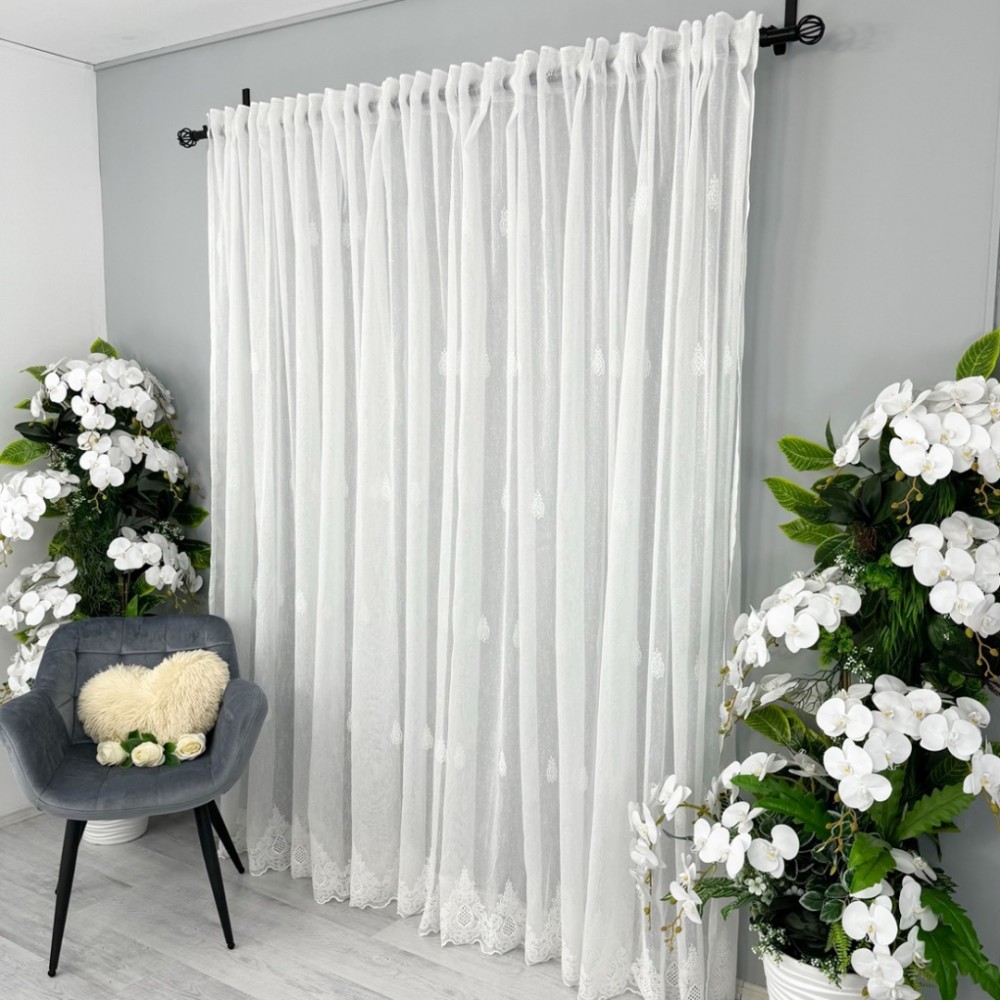 Perdea Deliria din IN Brodat, Alb, 140cm latime x 260cm inaltime, cu rejansa pt bara – imagine 4