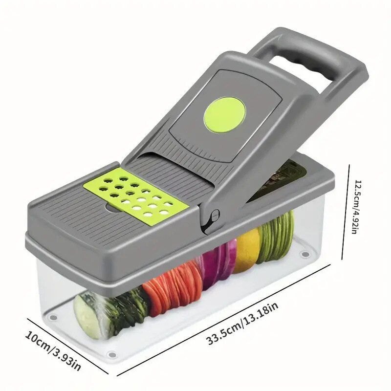 Razatoare multifunctionala manuala – Veggie Slicer, 14 piese, lame inox, gri/verde, 35 × 11 × 14 cm - imagine 4