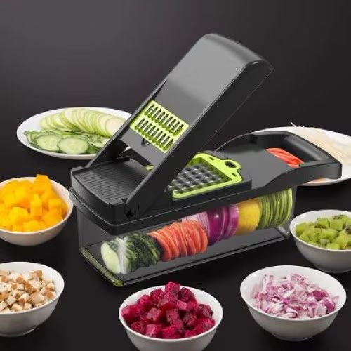 Razatoare multifunctionala manuala – Veggie Slicer, 14 piese, lame inox, gri/verde, 35 × 11 × 14 cm - imagine 5