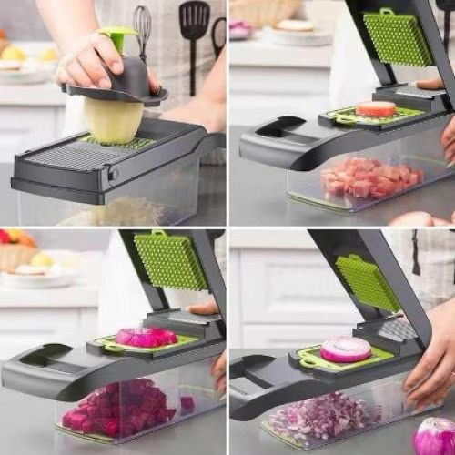 Razatoare multifunctionala manuala – Veggie Slicer, 14 piese, lame inox, gri/verde, 35 × 11 × 14 cm - imagine 7