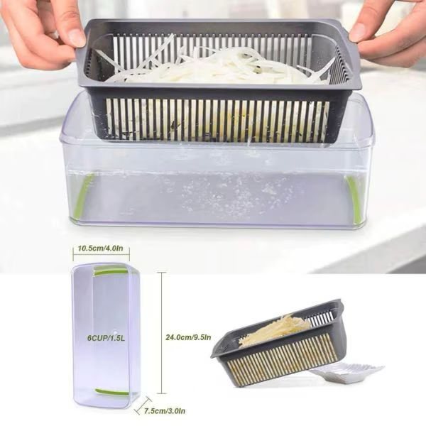 Razatoare multifunctionala manuala – Veggie Slicer, 14 piese, lame inox, gri/verde, 35 × 11 × 14 cm - imagine 14