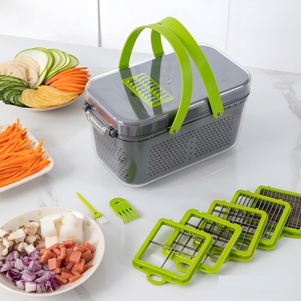 Razatoare Multifunctionala Legume si Fructe – 22 Piese, 12 Lame Interschimbabile, Inox + ABS, cu Strecuratoare si Separator de Oua - imagine 4