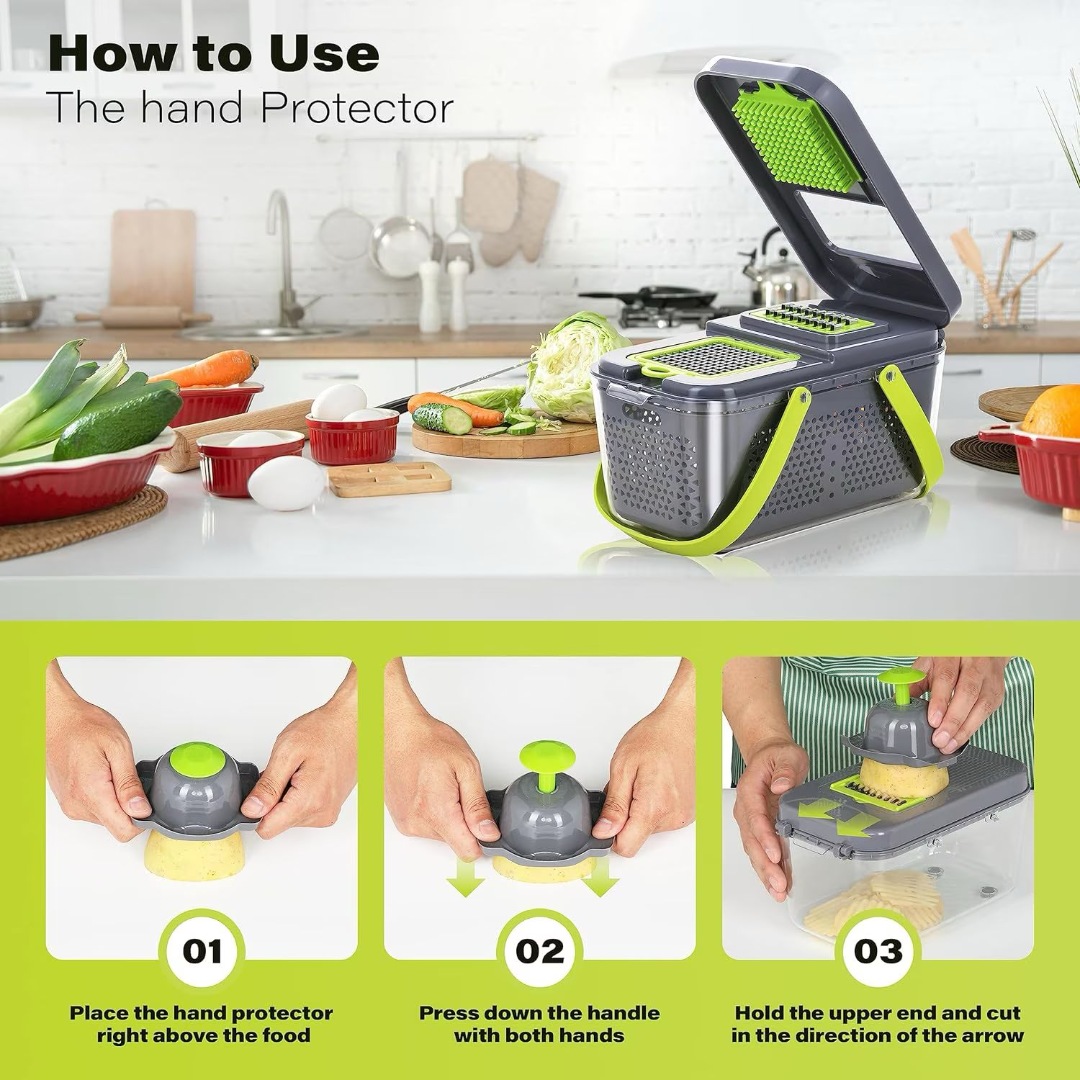 Razatoare Multifunctionala Legume si Fructe – 22 Piese, 12 Lame Interschimbabile, Inox + ABS, cu Strecuratoare si Separator de Oua - imagine 5