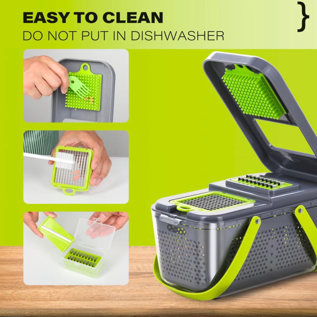 Razatoare Multifunctionala Legume si Fructe – 22 Piese, 12 Lame Interschimbabile, Inox + ABS, cu Strecuratoare si Separator de Oua - imagine 6
