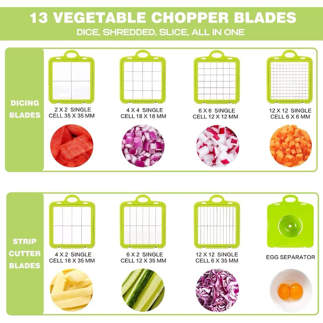 Razatoare Multifunctionala Legume si Fructe – 22 Piese, 12 Lame Interschimbabile, Inox + ABS, cu Strecuratoare si Separator de Oua - imagine 7