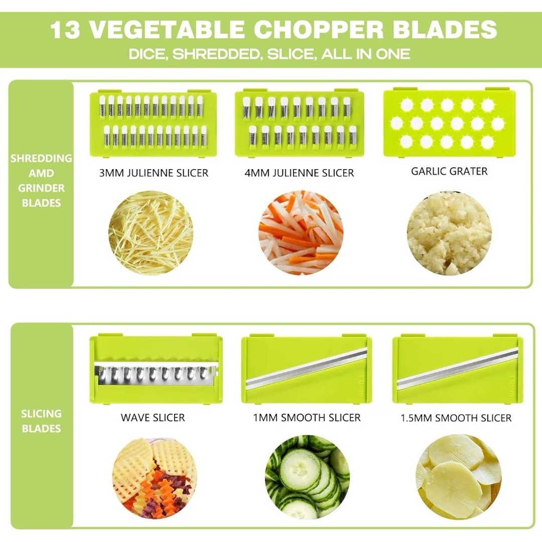 Razatoare Multifunctionala Legume si Fructe – 22 Piese, 12 Lame Interschimbabile, Inox + ABS, cu Strecuratoare si Separator de Oua - imagine 8