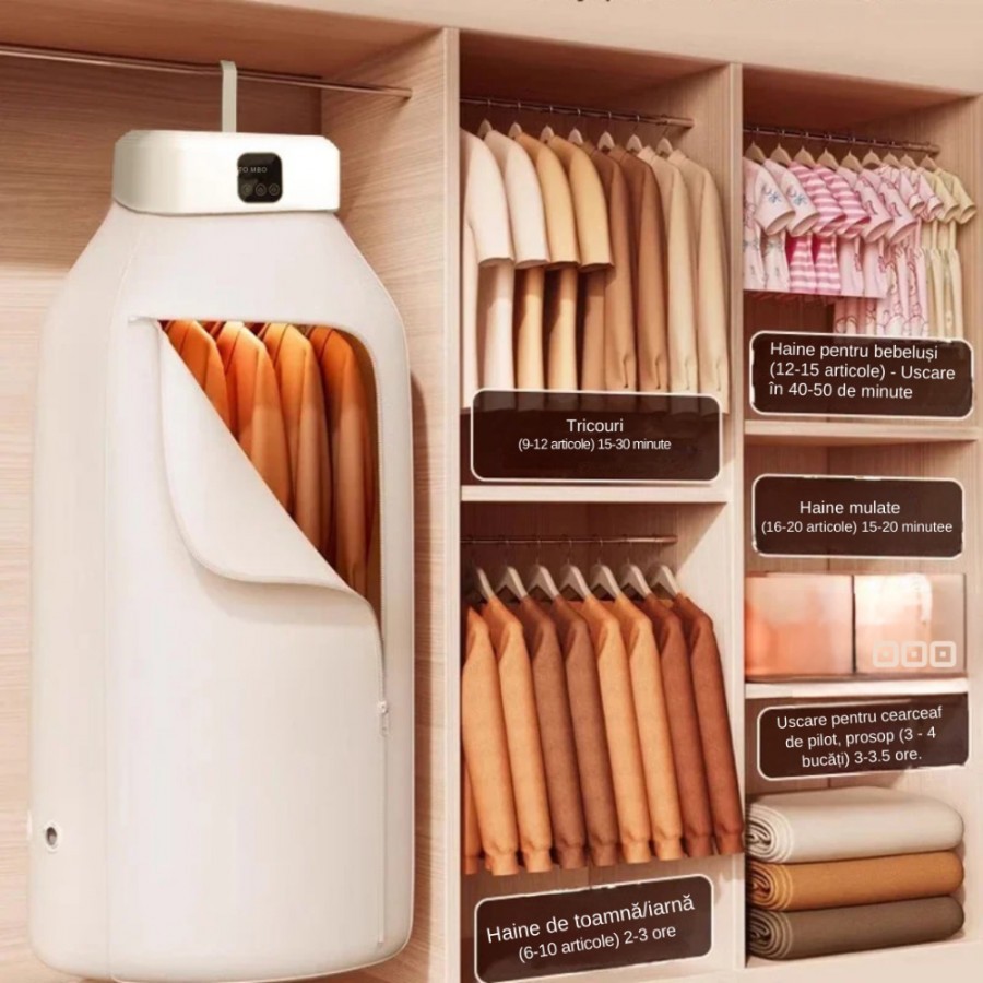 Uscator pentru haine, cu aer cald, pliabil, capacitate 10 kg, uscare rapida, sterilizare UV - imagine 8