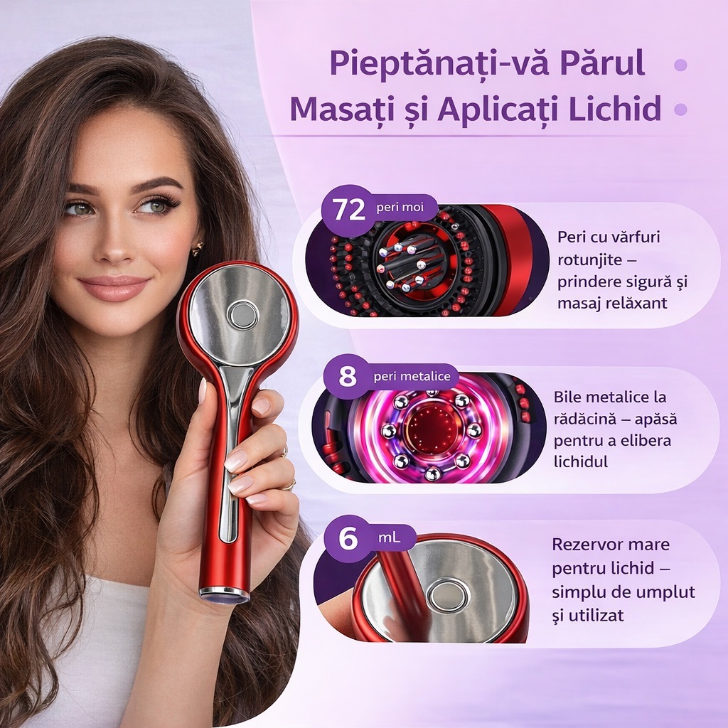 Perie Electrica de Masaj pentru Scalp – Terapie cu Infrarosu si Aplicare de Tratamente - imagine 2