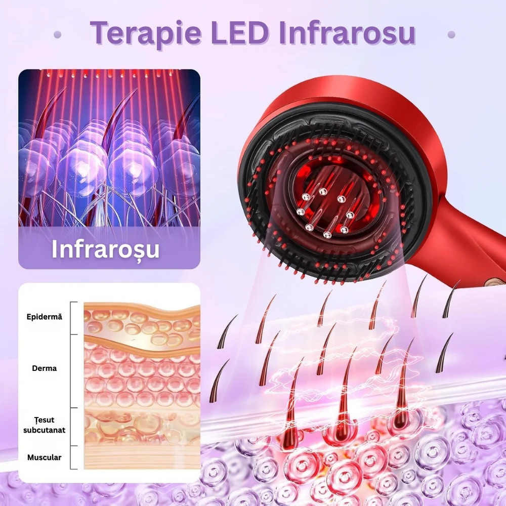 Perie Electrica de Masaj pentru Scalp – Terapie cu Infrarosu si Aplicare de Tratamente - imagine 4