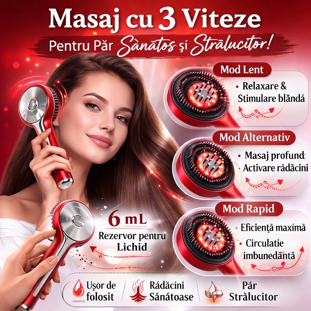 Perie Electrica de Masaj pentru Scalp – Terapie cu Infrarosu si Aplicare de Tratamente - imagine 5