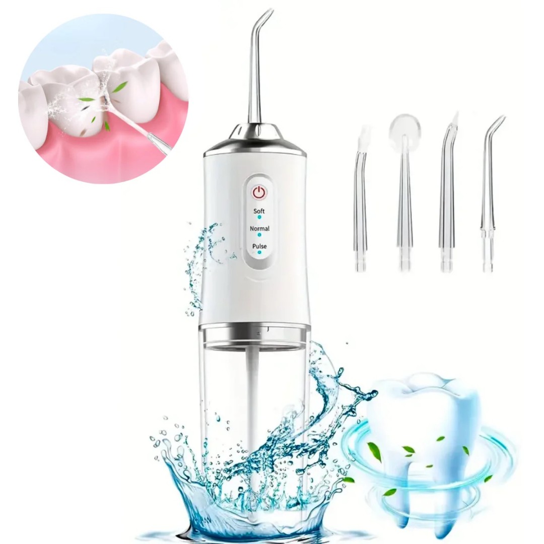 Irigator Bucal Profesional, Dus Bucal Portabil, 4 Capete, 3 Moduri de Curatare, Rezervor 230ml, Roz - view 2