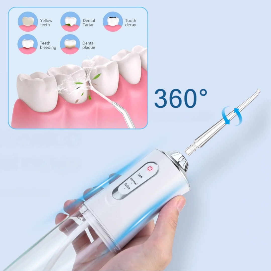 Irigator Bucal Profesional, Dus Bucal Portabil, 4 Capete, 3 Moduri de Curatare, Rezervor 230ml, Roz - view 3