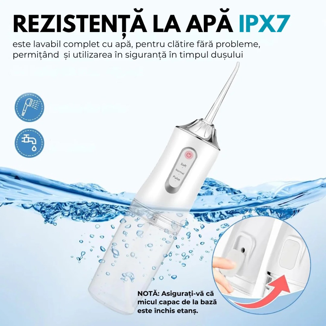 Irigator Bucal Profesional, Dus Bucal Portabil, 4 Capete, 3 Moduri de Curatare, Rezervor 230ml, Roz - view 4