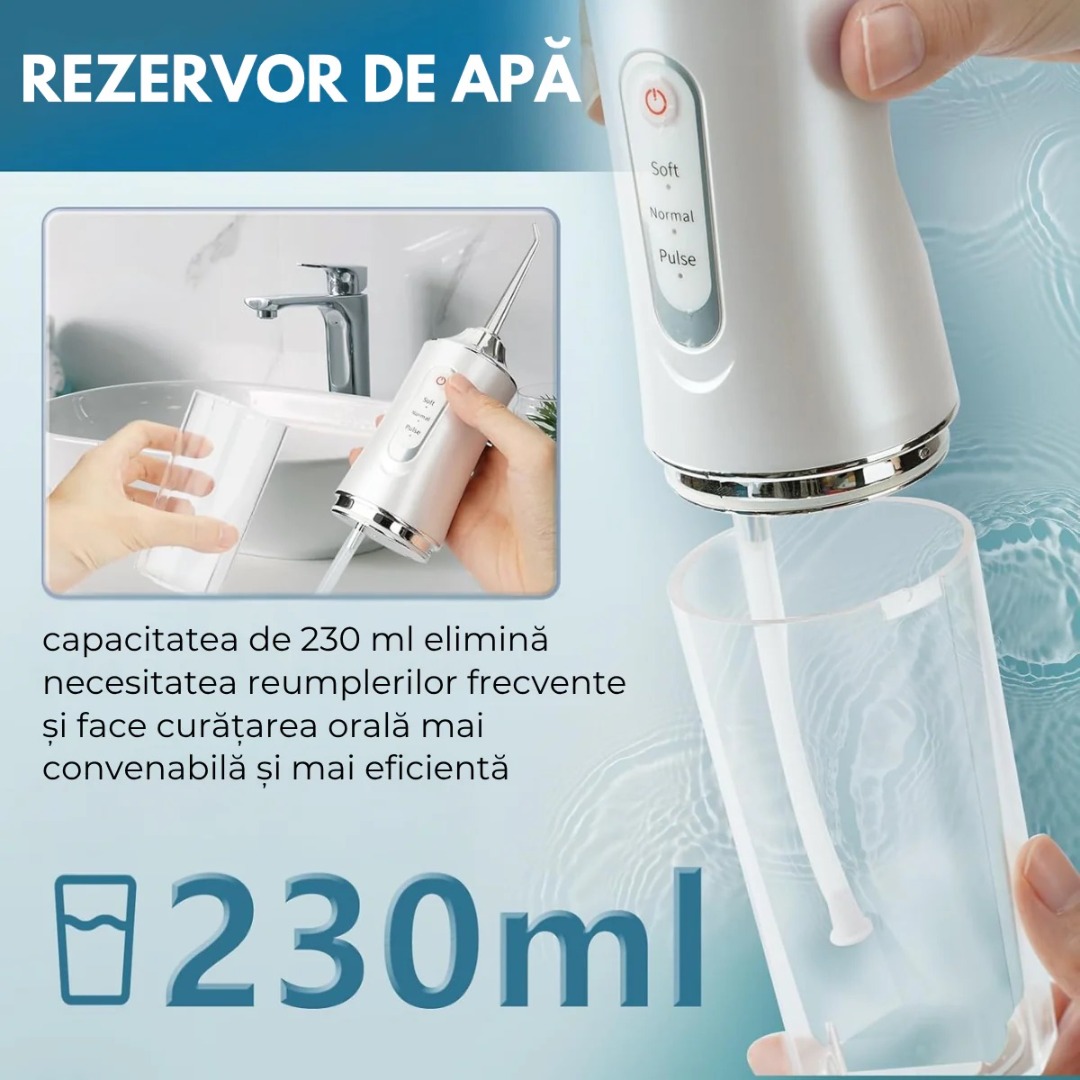Irigator Bucal Profesional, Dus Bucal Portabil, 4 Capete, 3 Moduri de Curatare, Rezervor 230ml, Roz - view 8