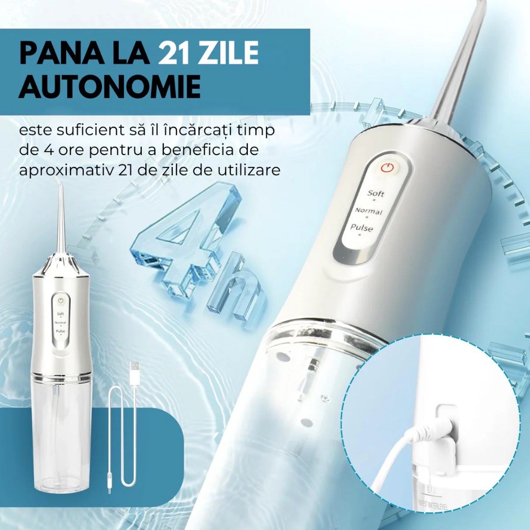 Irigator Bucal Profesional, Dus Bucal Portabil, 4 Capete, 3 Moduri de Curatare, Rezervor 230ml, Roz - view 9