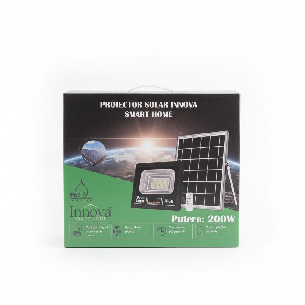 Proiector LED INNOVA 200W Cu Panou Solar si telecomanda, IP66 - view 3