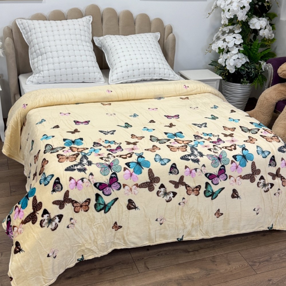 Patura pufoasa cocolino 200x230cm, 240g/mp, Crem, Fluturi Colorati — imaginea 2