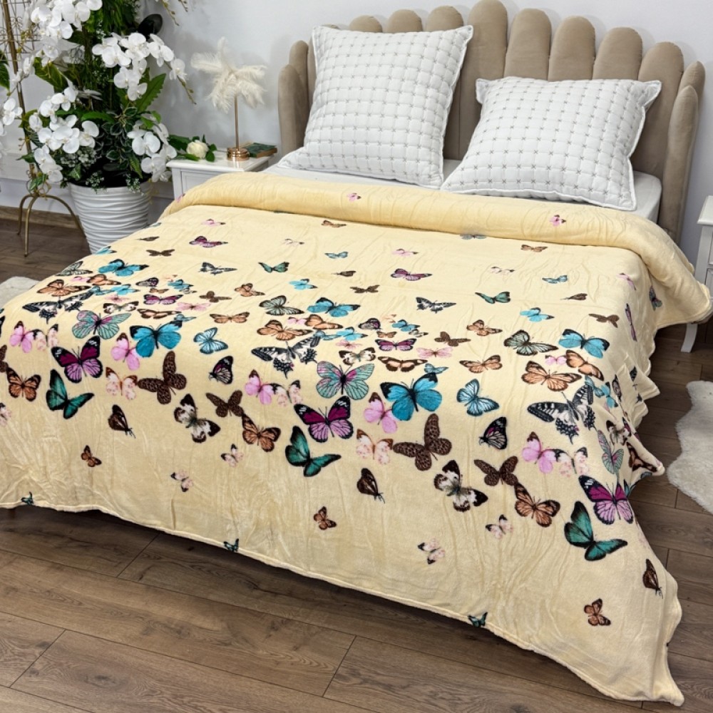 Patura pufoasa cocolino 200x230cm, 240g/mp, Crem, Fluturi Colorati — imaginea 3