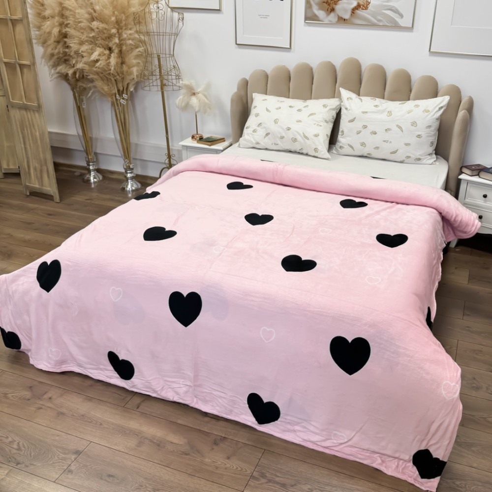 Patura Super Soft Cocolino, 200x230 cm – Rasfat absolut in zilele reci, Roz, inimioare – imagine 2